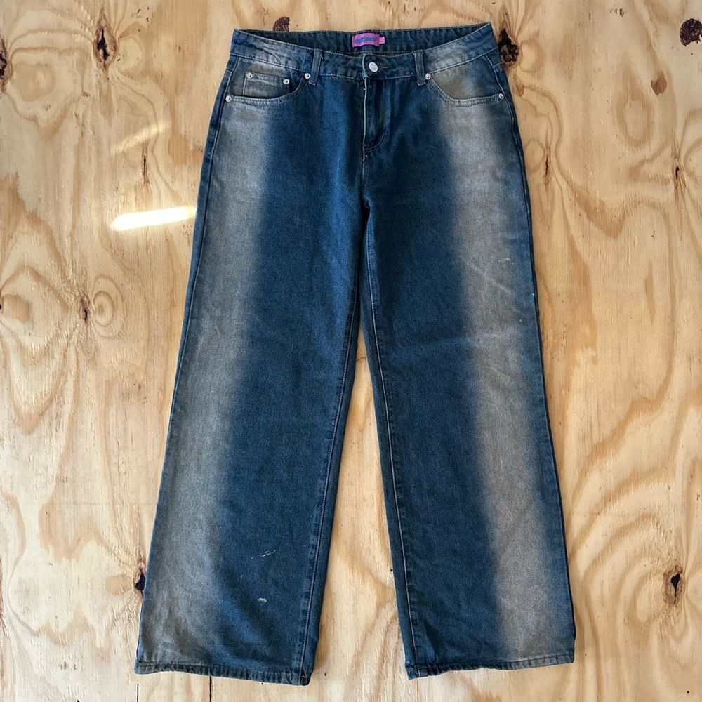 Edikted Sand Wash Mid-Rise Wide-Leg Jeans L